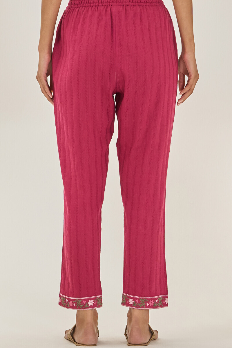 Pink Handcrafted Cotton Dobby Narrow Pants