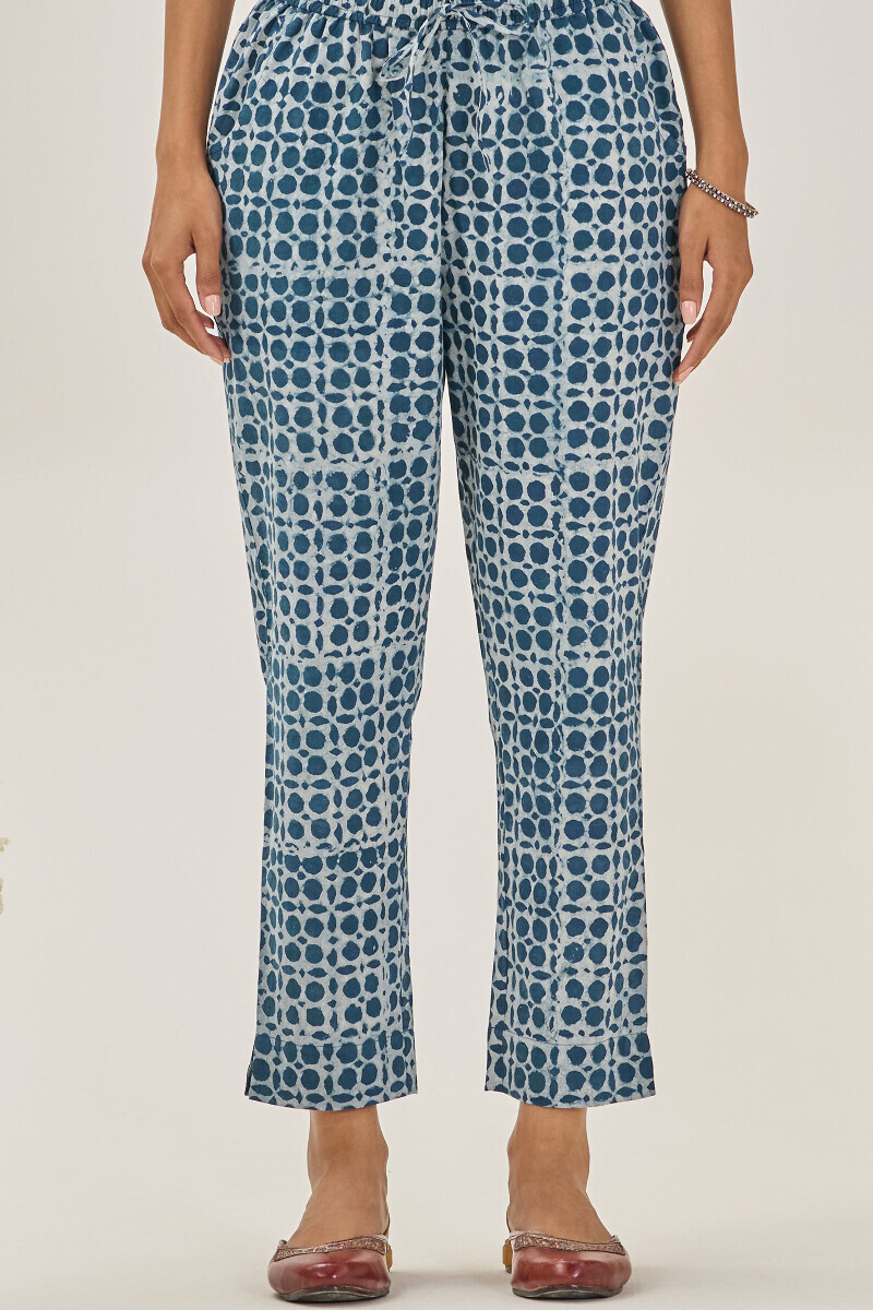 Indigo Hand Block Printed Cotton Narrow Pants
