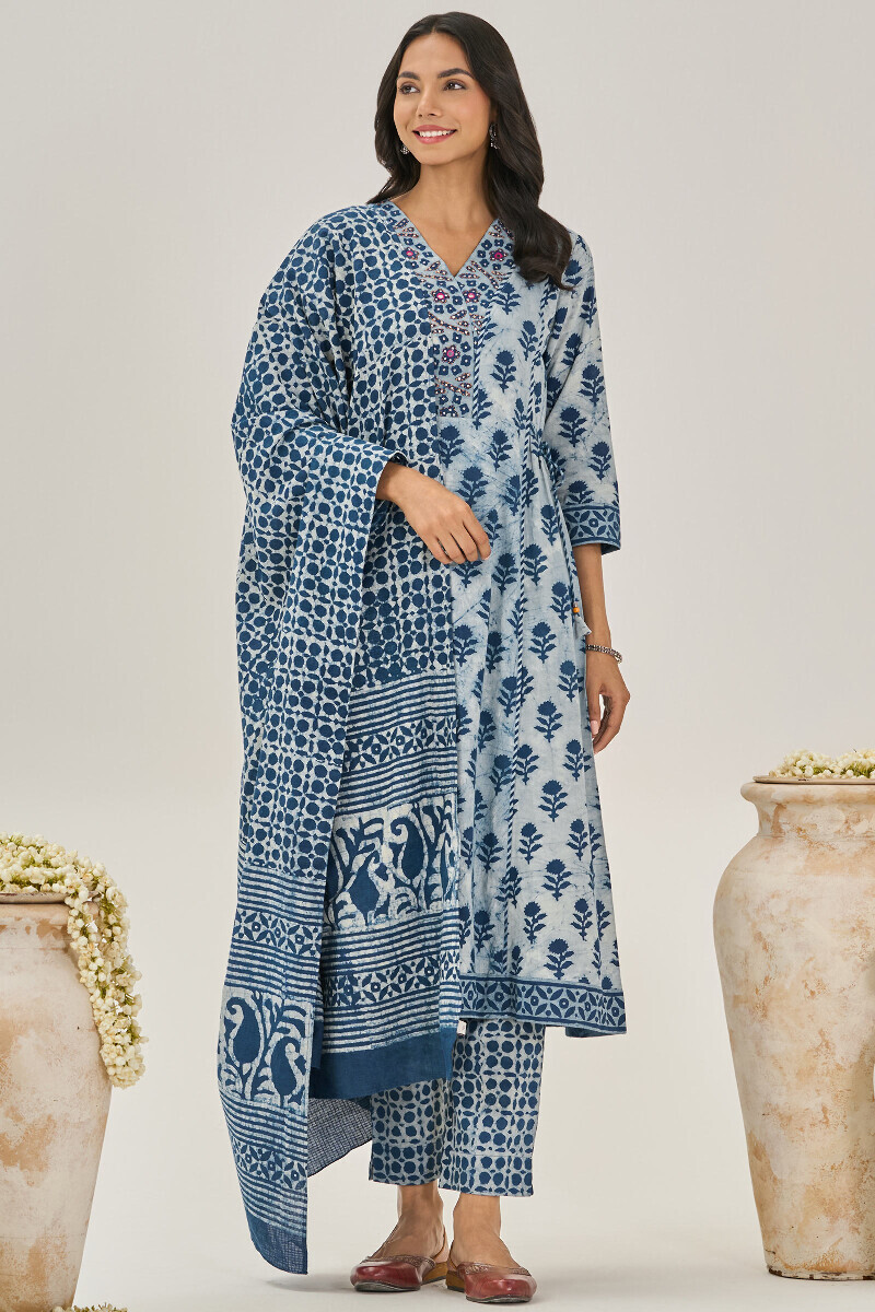 Indigo Hand Block Printed Cotton Narrow Pants