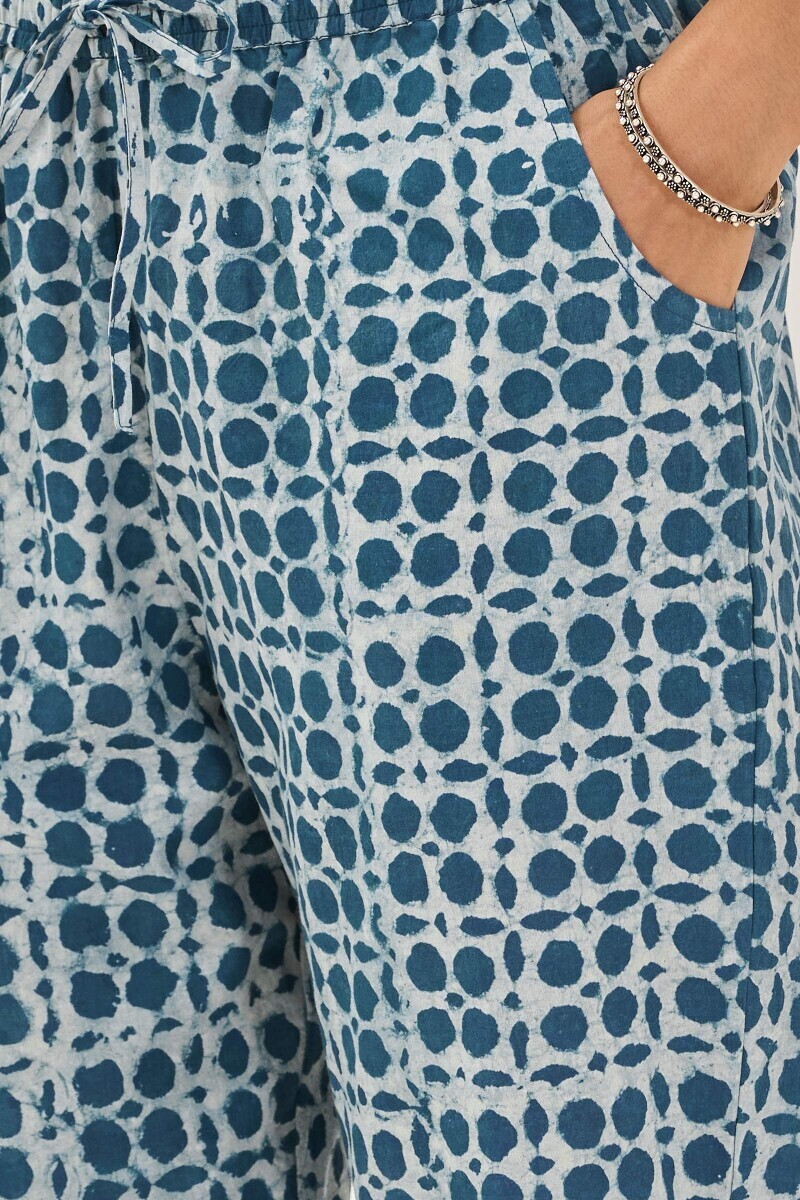 Indigo Hand Block Printed Cotton Narrow Pants