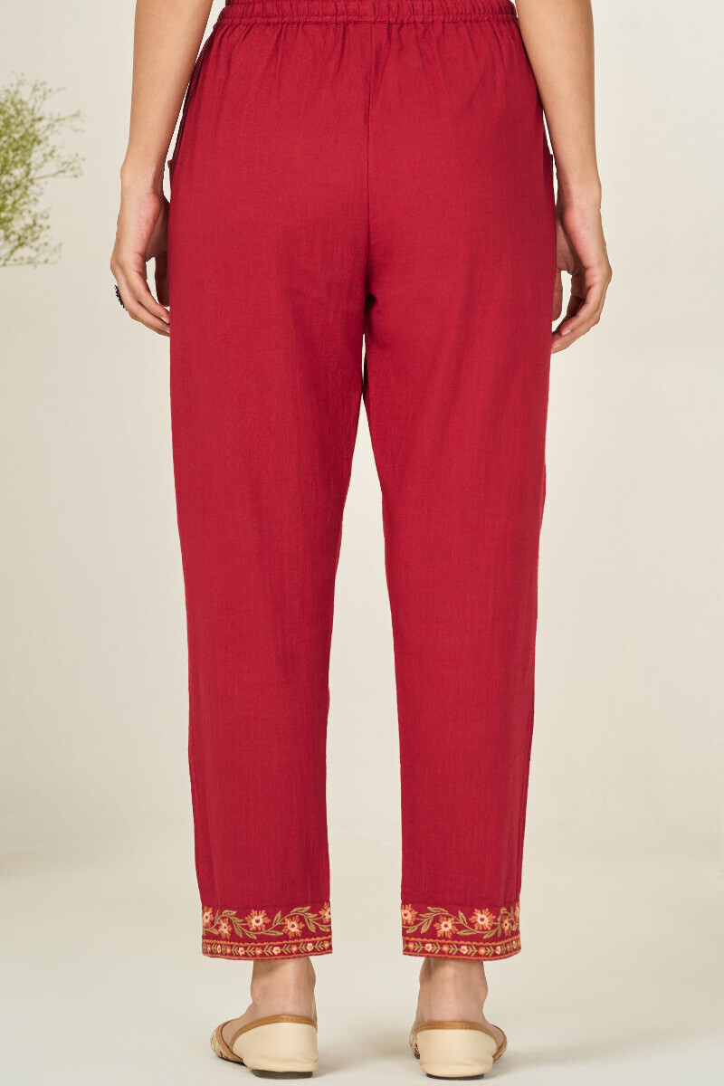 Red Handcrafted Gauze Slub Narrow Pants