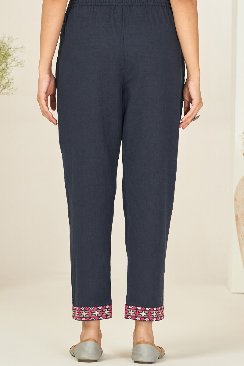 Navy Blue Handcrafted Gauze Slub Narrow Pants