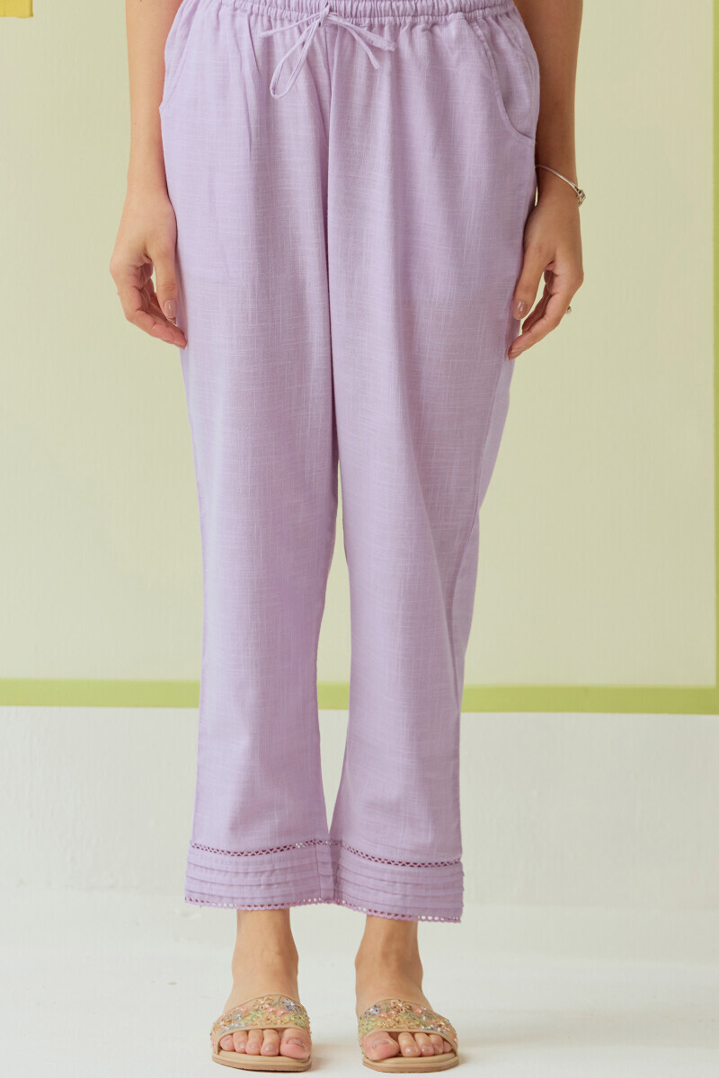 Purple Handcrafted Gauze Slub Narrow Pants