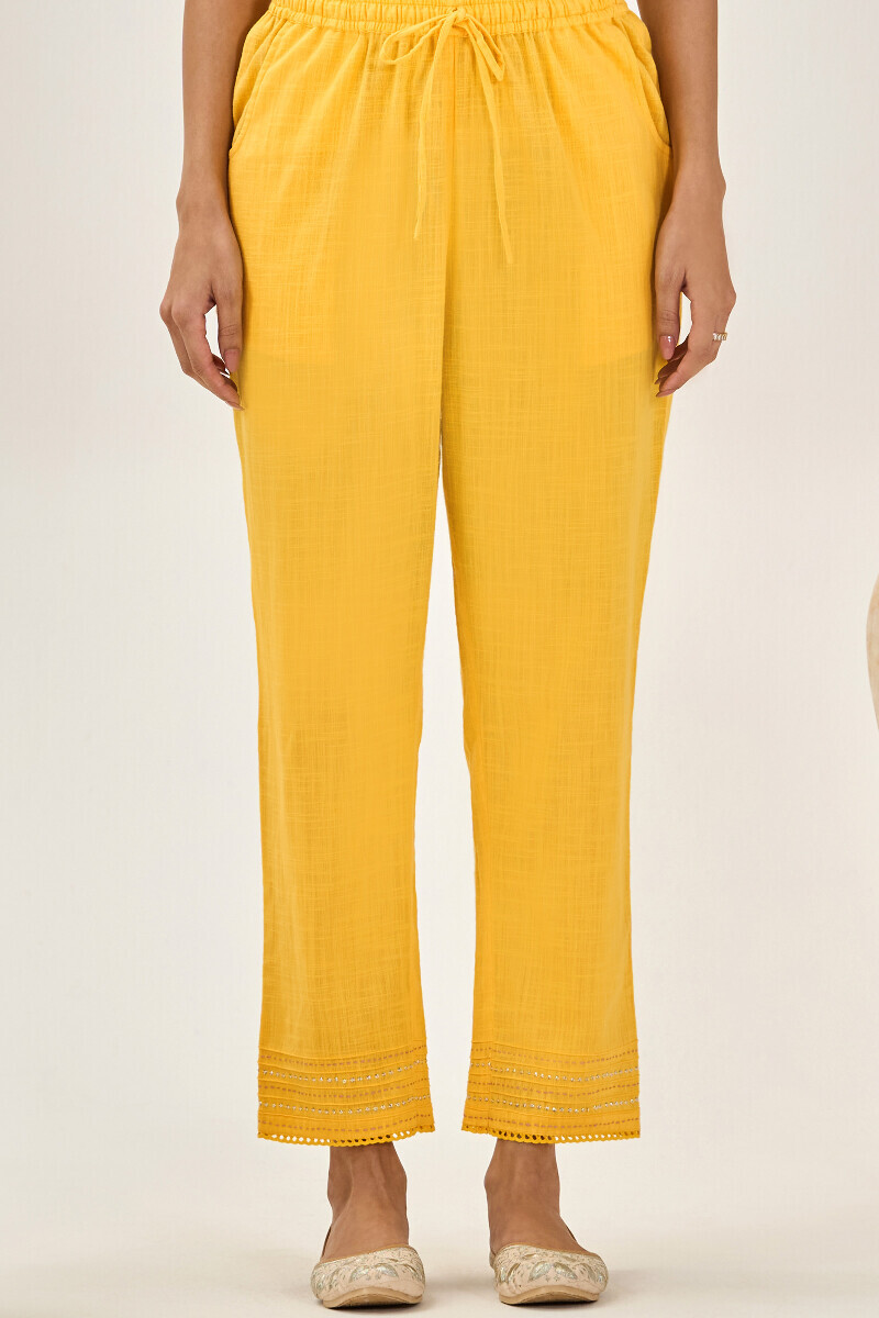 Yellow Handcrafted Gauze Slub Narrow Pants