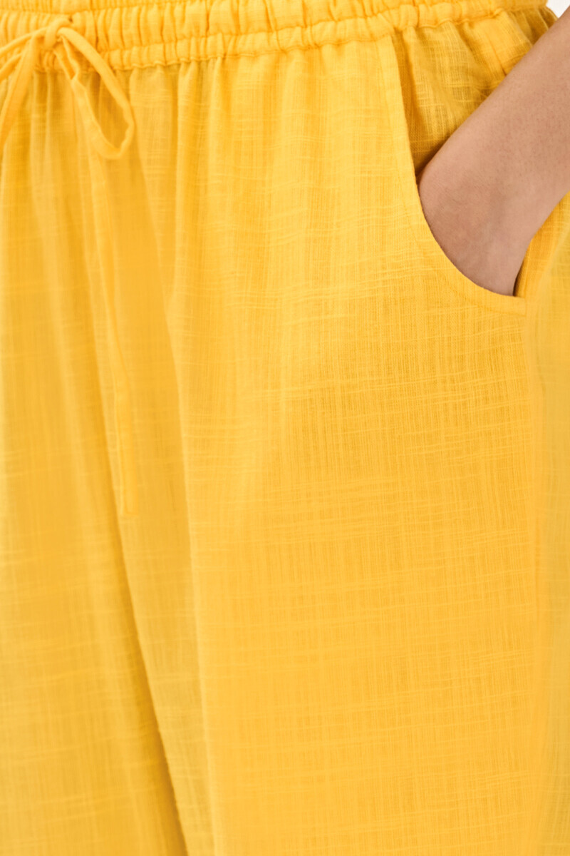 Yellow Handcrafted Gauze Slub Narrow Pants