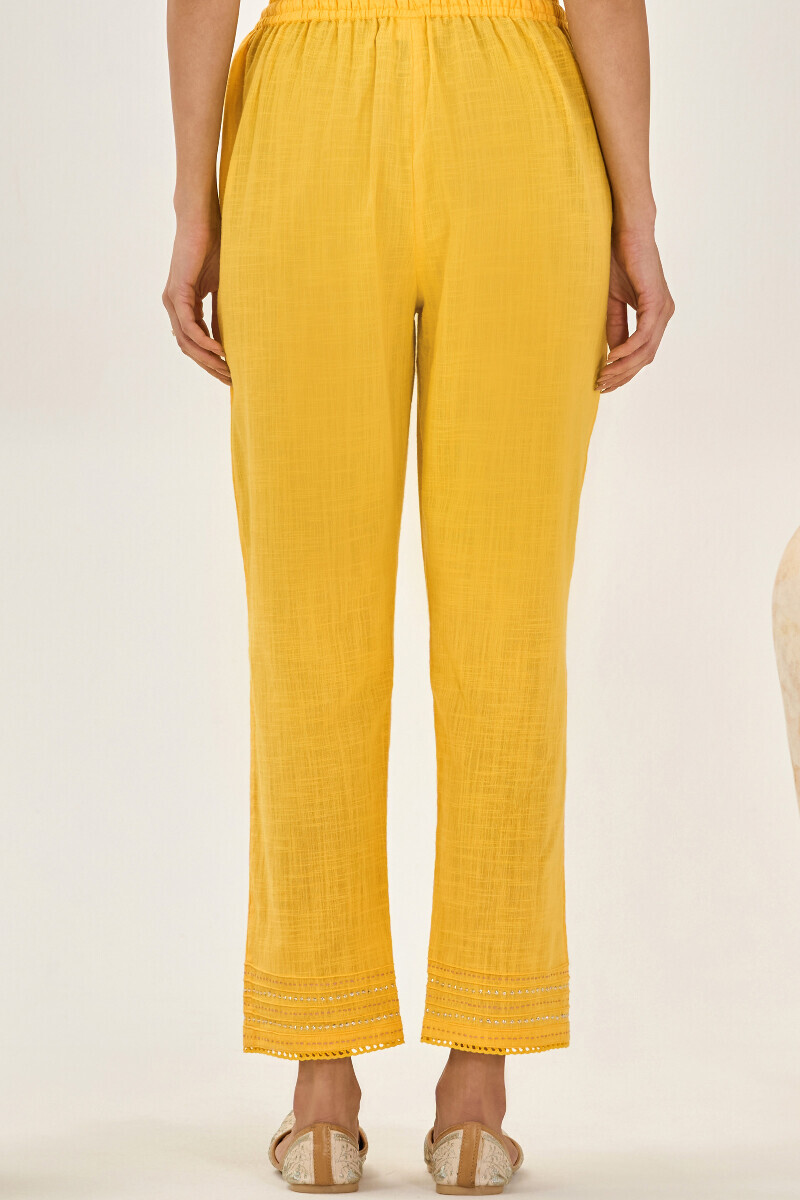 Yellow Handcrafted Gauze Slub Narrow Pants