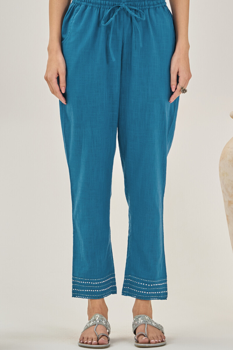 Blue Handcrafted Gauze Slub Narrow Pants