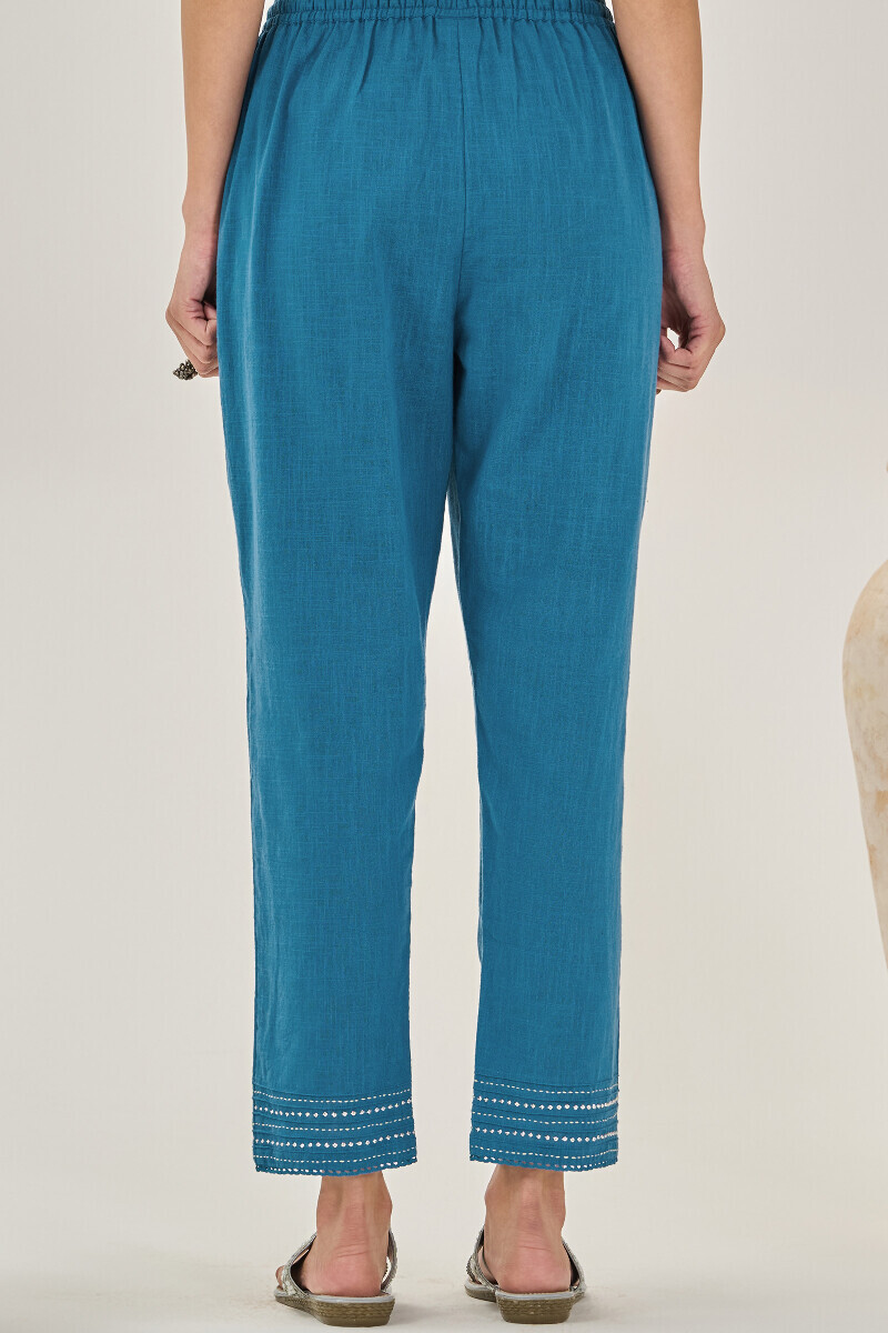 Blue Handcrafted Gauze Slub Narrow Pants