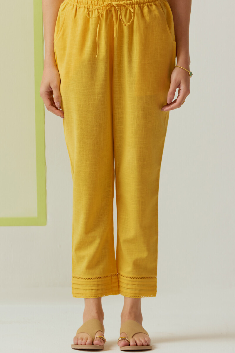 Mustard Handcrafted Gauze Slub Narrow Pants