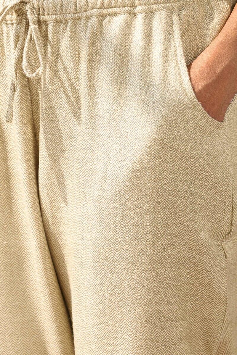 Beige Handcrafted Faux Wool Narrow Pants