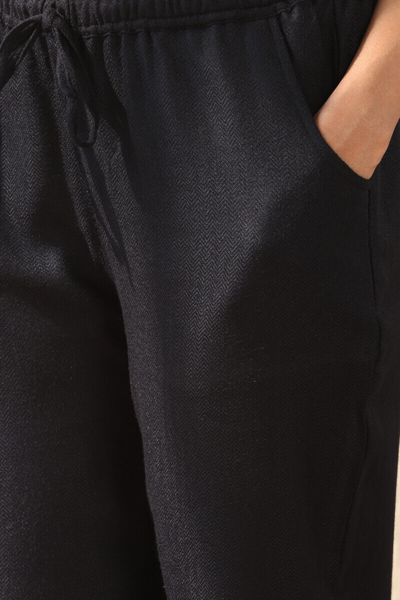 Black Handcrafted Faux Wool Narrow Pants