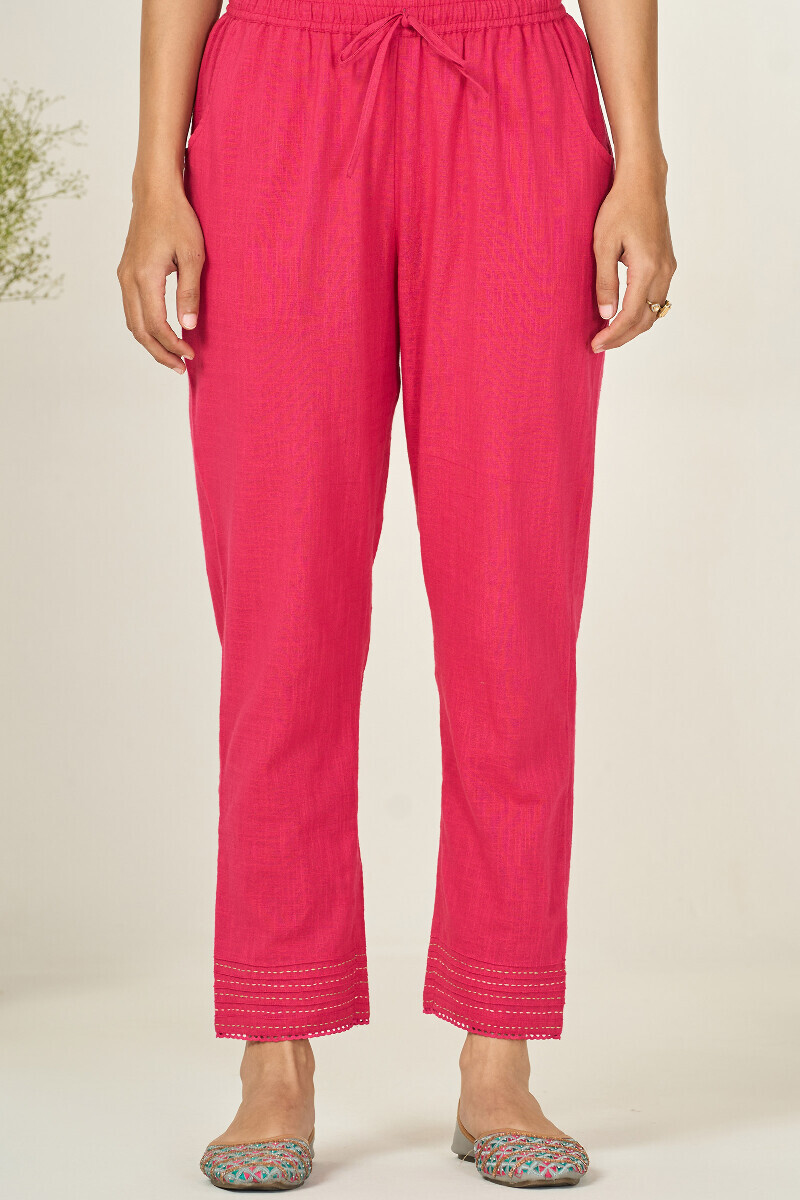 Pink Handcrafted Gauze Slub Narrow Pants