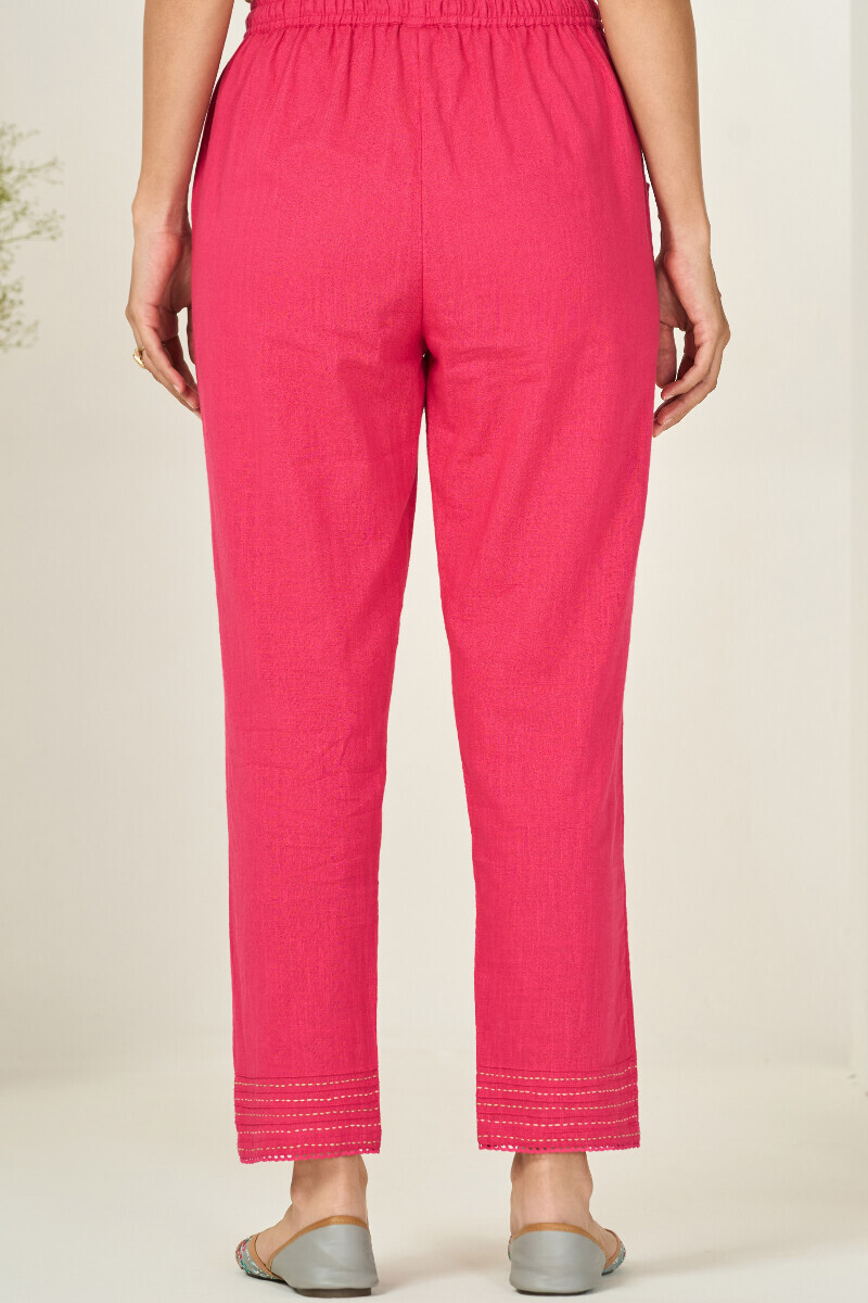 Pink Handcrafted Gauze Slub Narrow Pants
