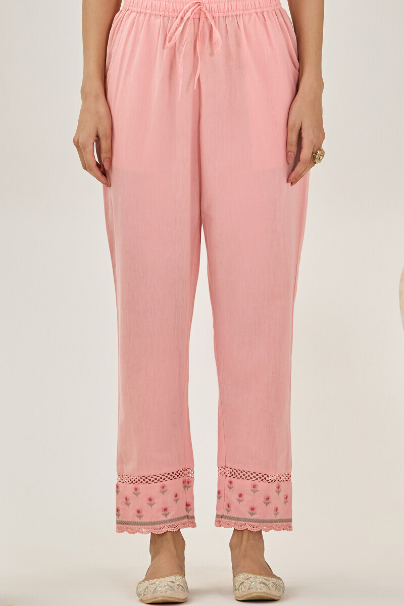 Pink Handcrafted Cotton Narrow Pants