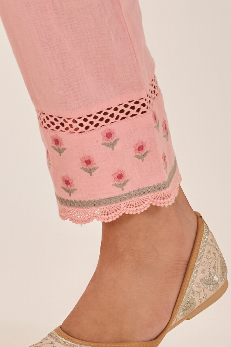 Pink Handcrafted Cotton Narrow Pants