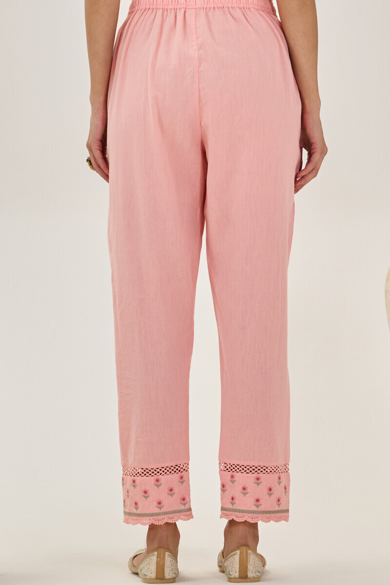 Pink Handcrafted Cotton Narrow Pants