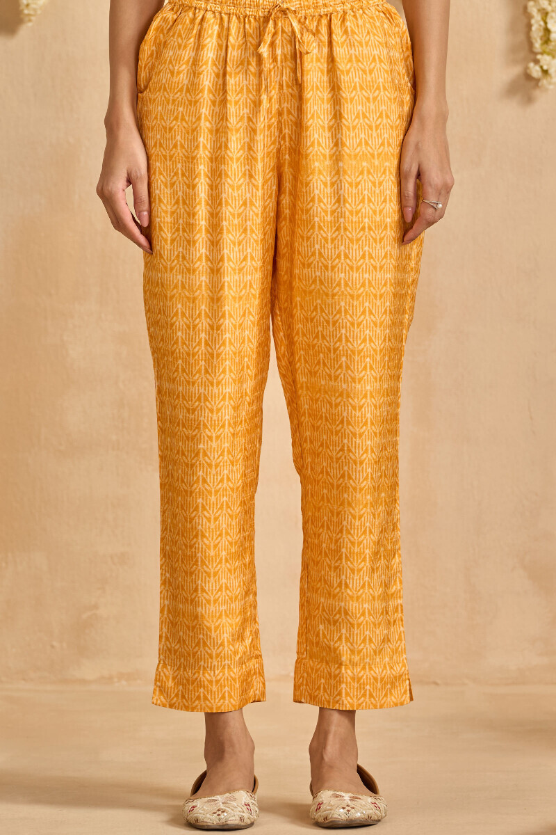 Yellow Printed Dola Silk Narrow Pants