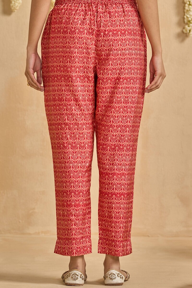Red Printed Dola Silk Narrow Pants