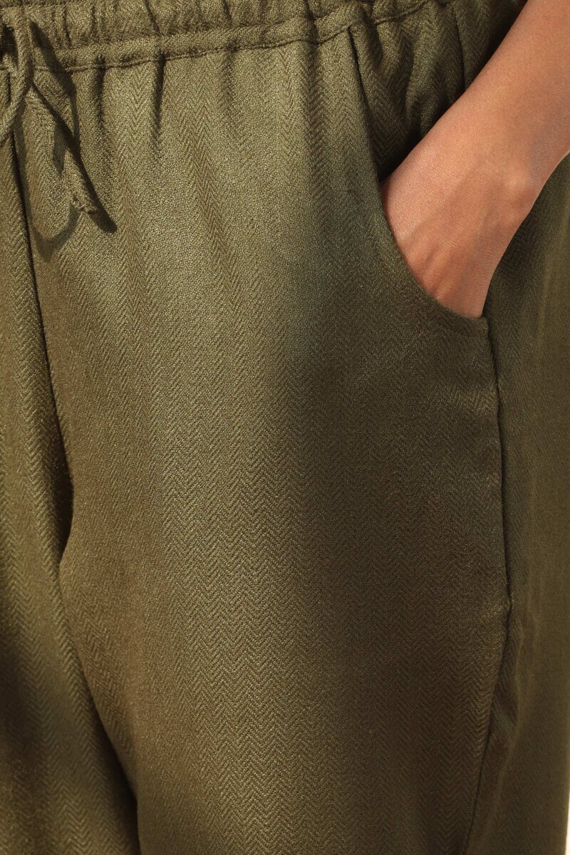 Green Handcrafted Faux Wool Narrow Pants