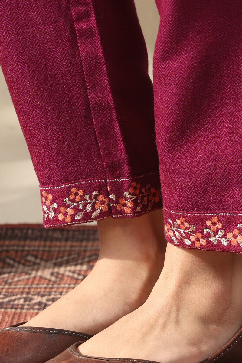 Purple Handcrafted Faux Wool Narrow Pants