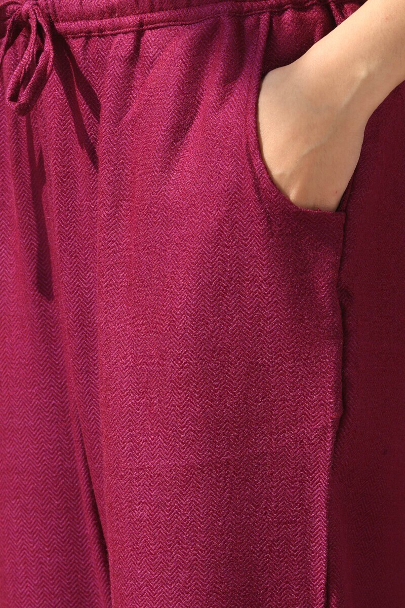 Purple Handcrafted Faux Wool Narrow Pants