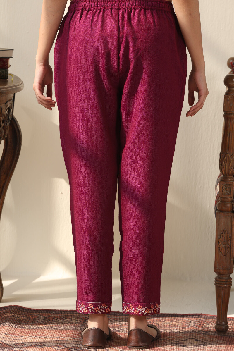 Purple Handcrafted Faux Wool Narrow Pants