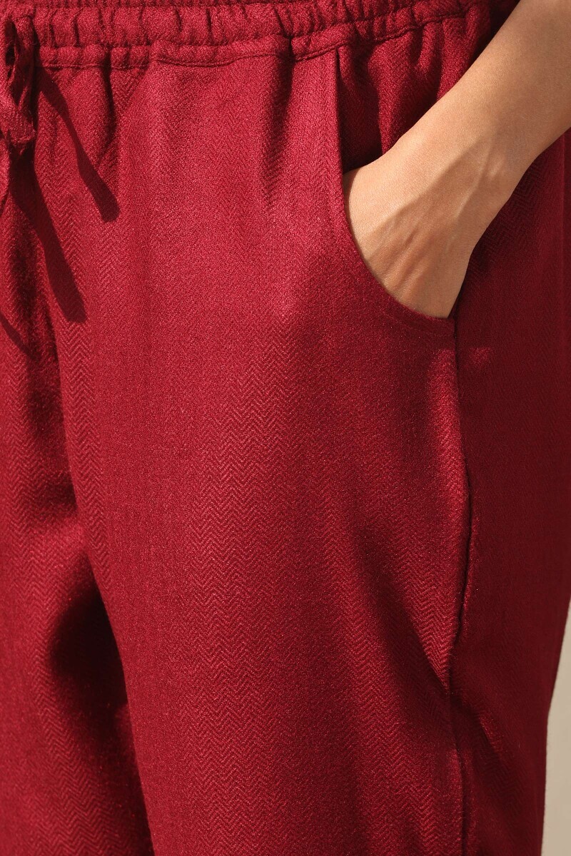 Maroon Handcrafted Faux Wool Narrow Pants