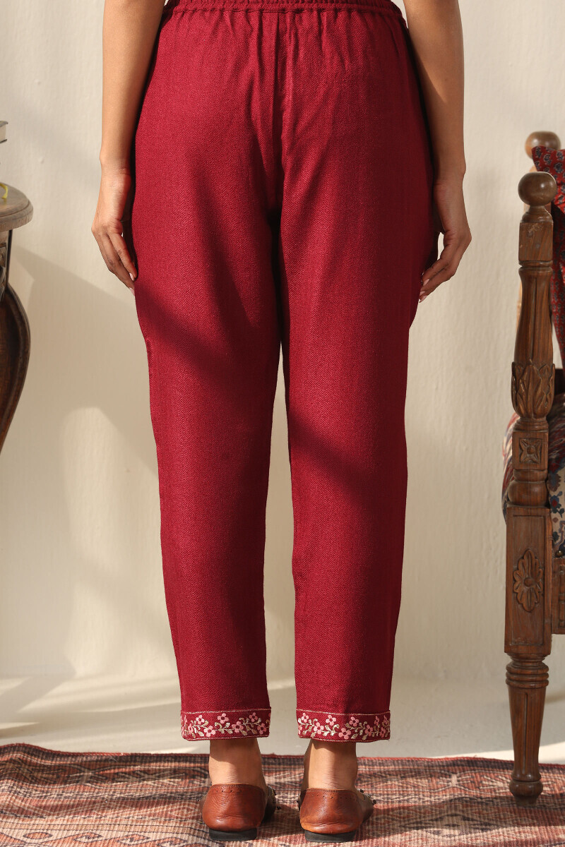 Maroon Handcrafted Faux Wool Narrow Pants