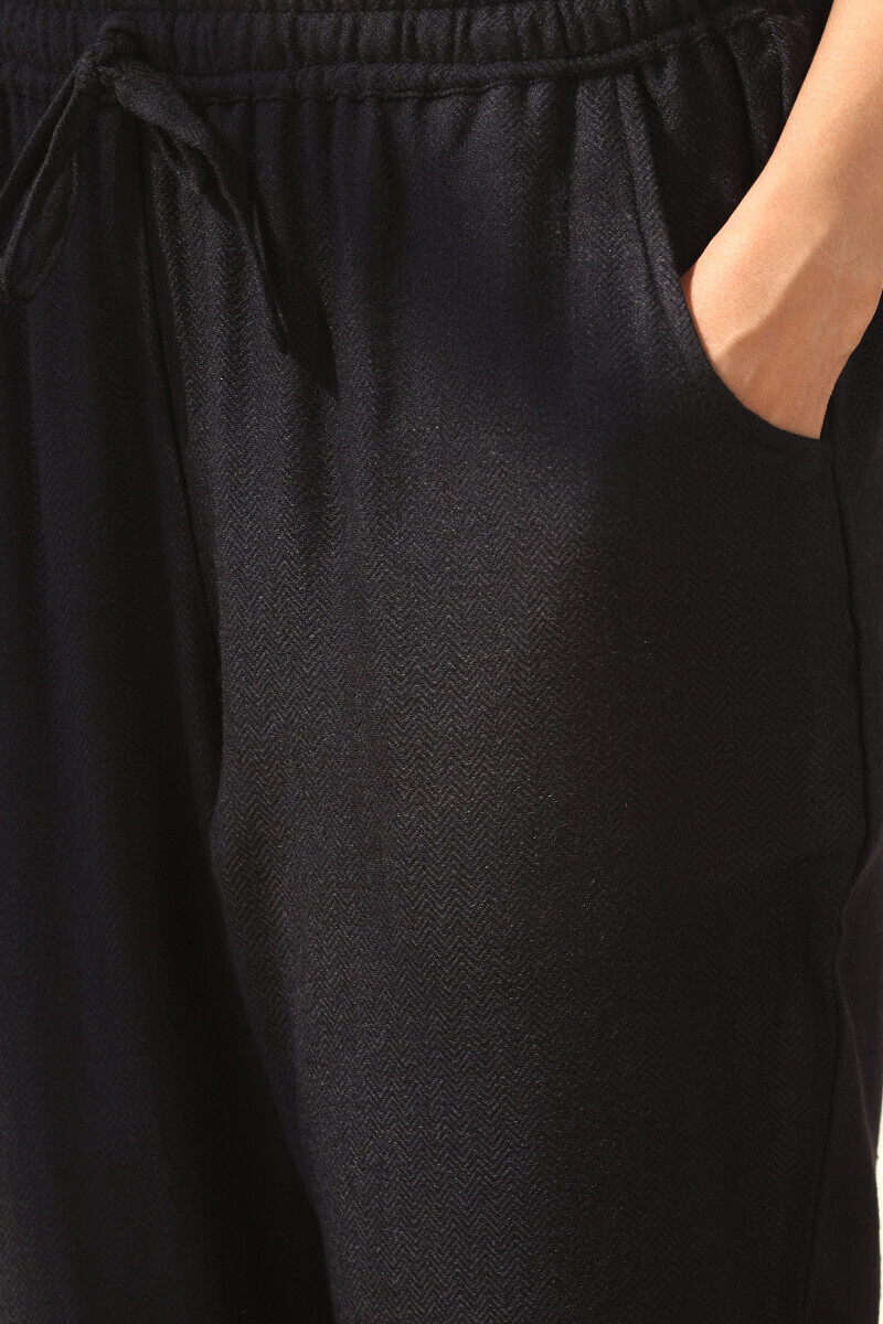 Black Handcrafted Faux Wool Narrow Pants