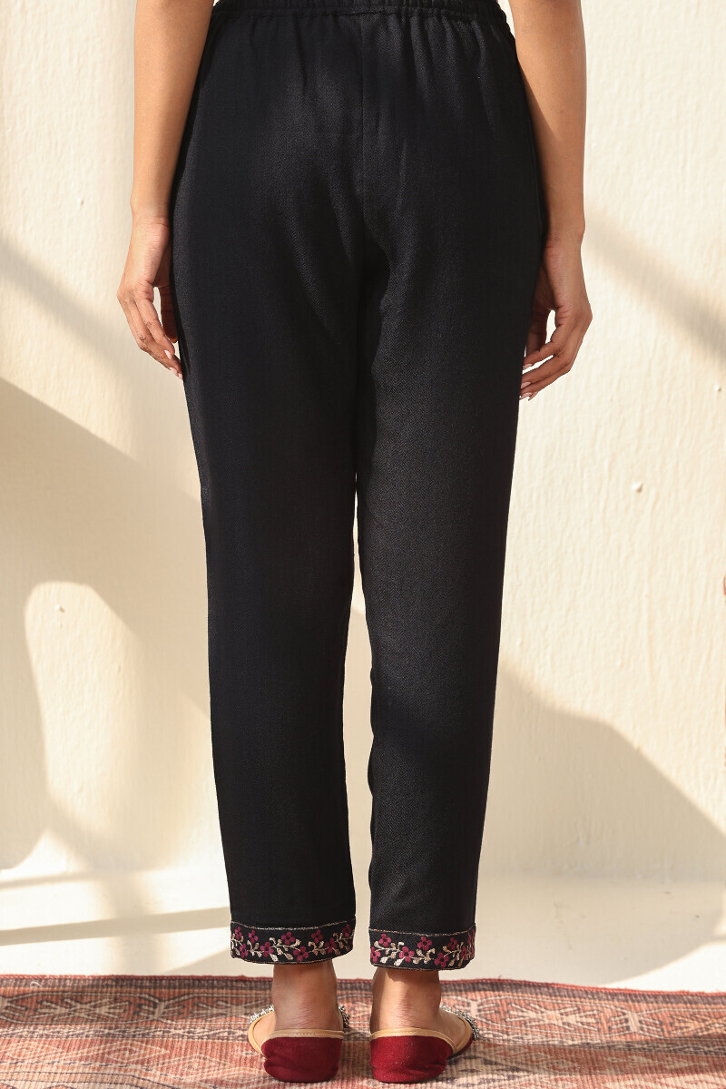 Black Handcrafted Faux Wool Narrow Pants