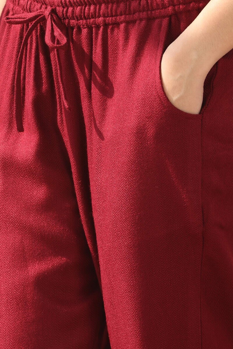 Maroon Handcrafted Faux Wool Narrow Pants