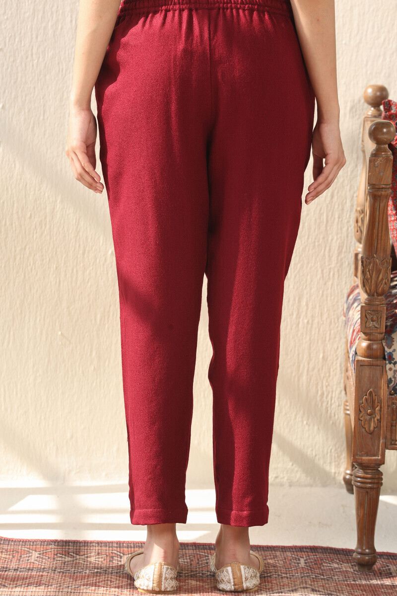Maroon Handcrafted Faux Wool Narrow Pants
