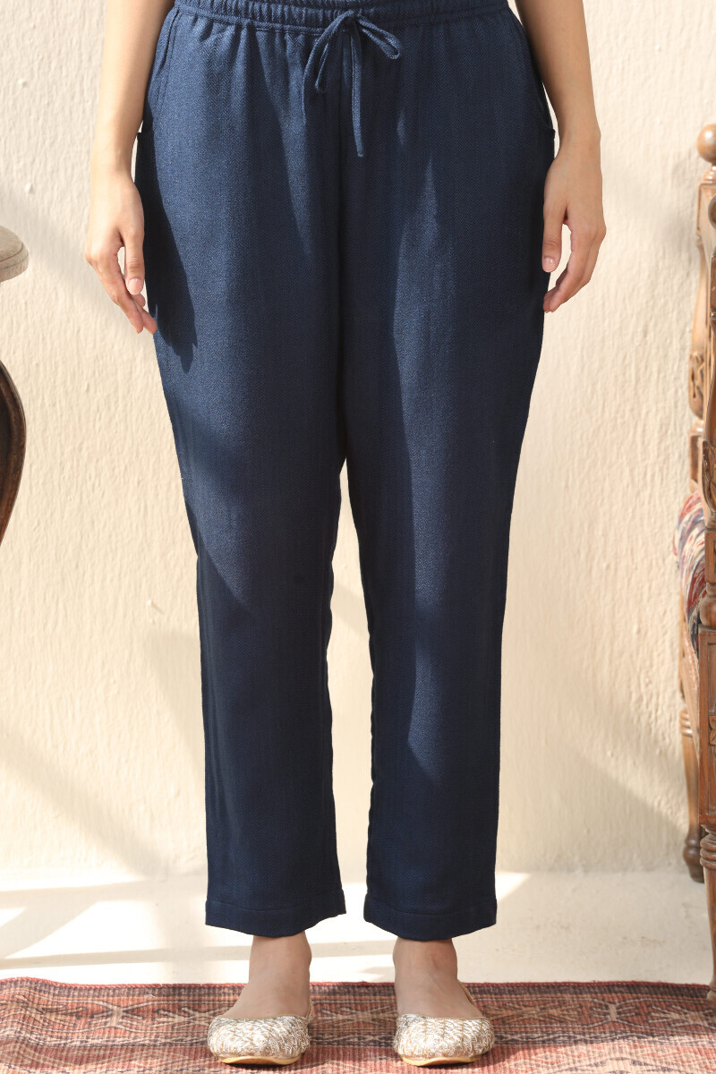 Indigo Handcrafted Faux Wool Narrow Pants