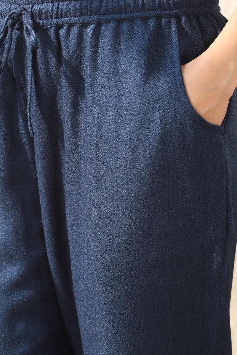 Indigo Handcrafted Faux Wool Narrow Pants
