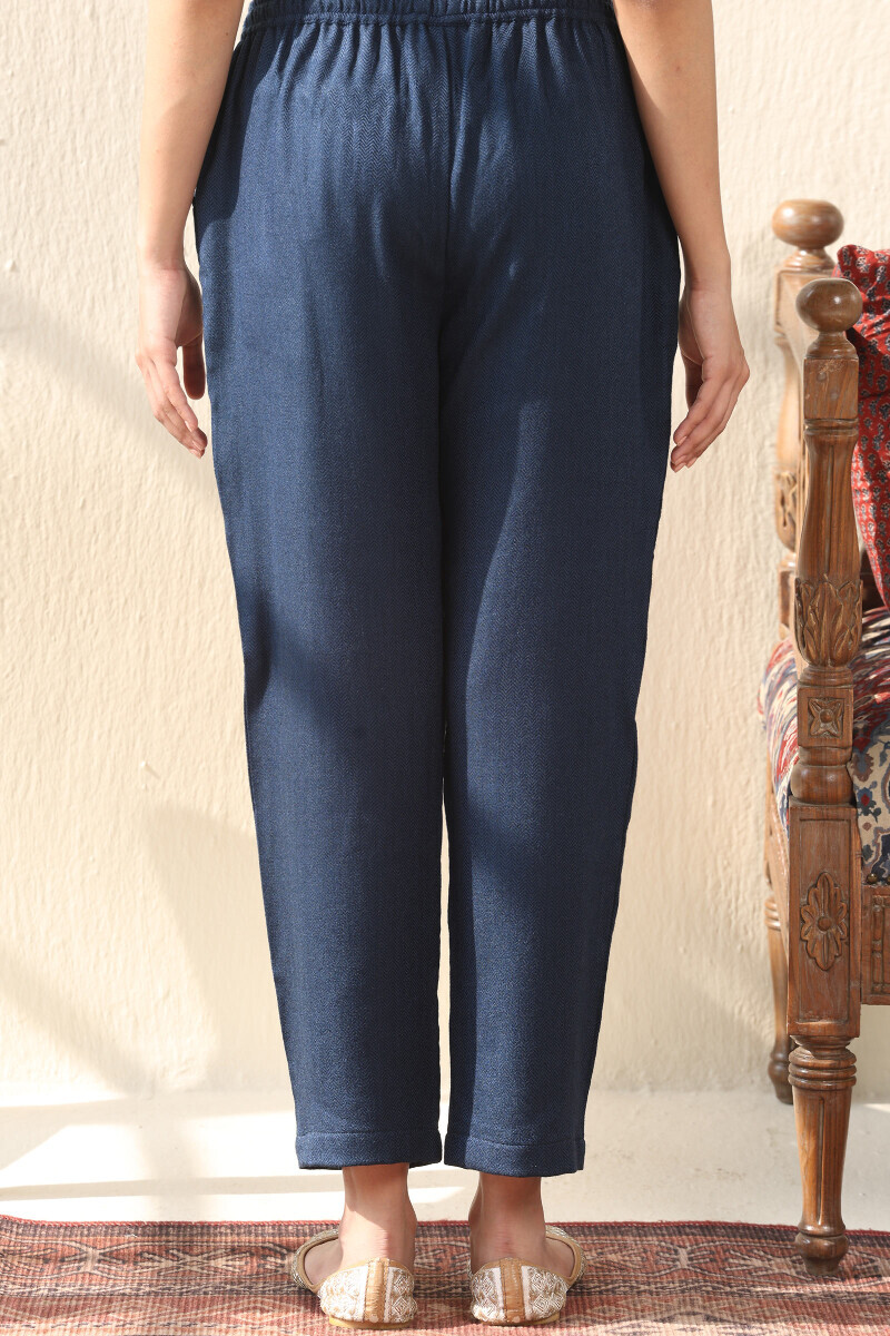 Indigo Handcrafted Faux Wool Narrow Pants