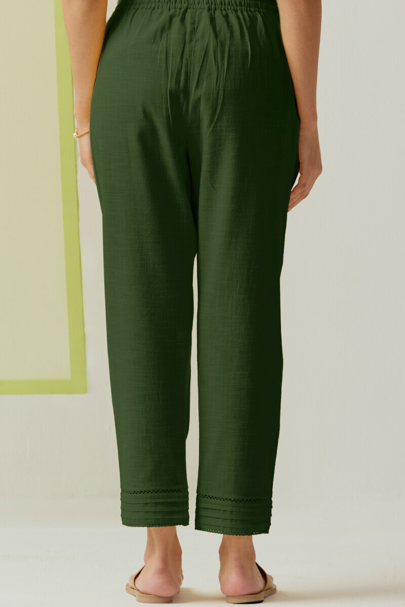 Green Handcrafted Gauze Slub Narrow Pants