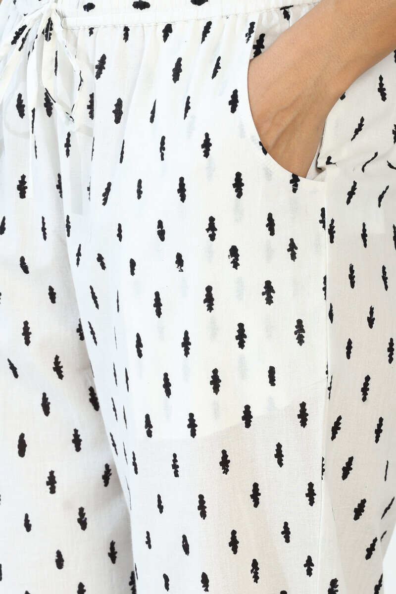 White Hand Block Printed Cotton Narrow Pants