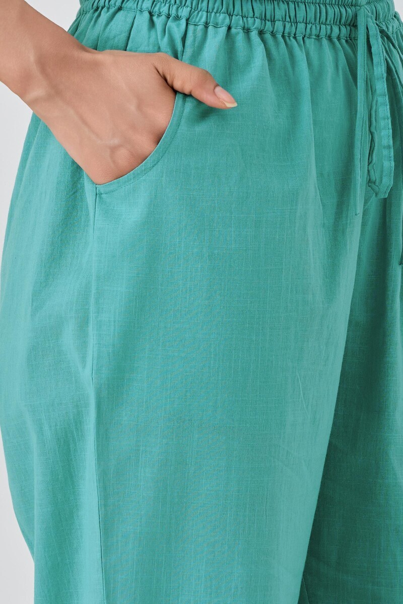Blue Handcrafted Cotton Slub Narrow Pants