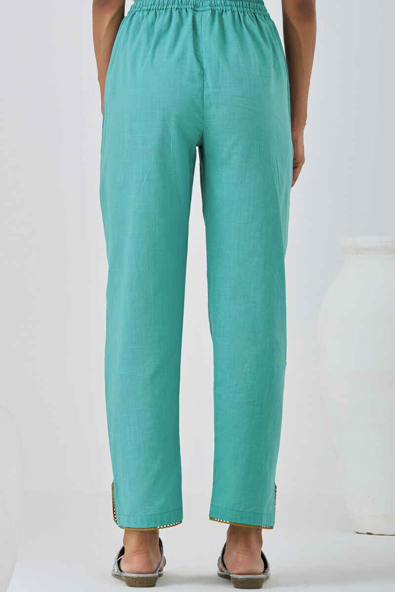 Blue Handcrafted Cotton Slub Narrow Pants