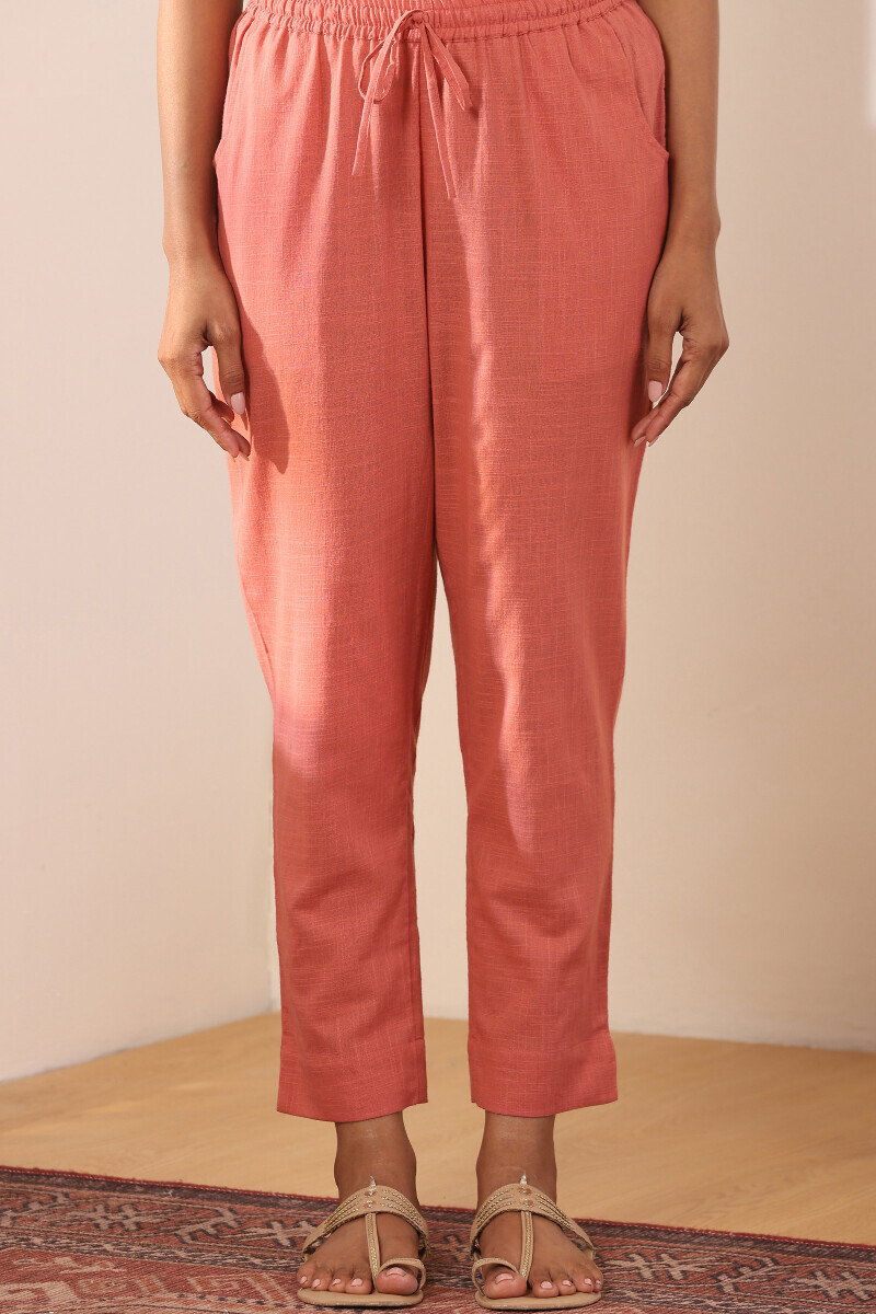Pink Handcrafted Gauze Slub Narrow Pants