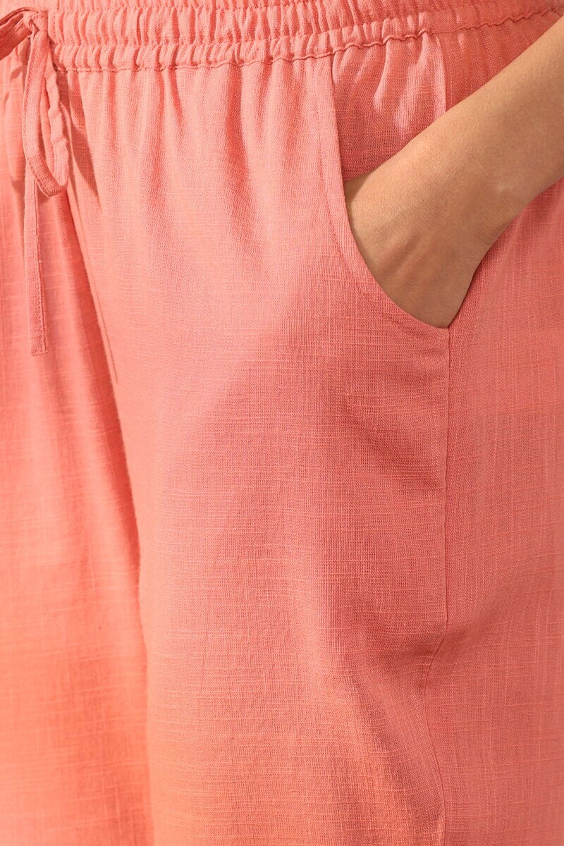 Pink Handcrafted Gauze Slub Narrow Pants