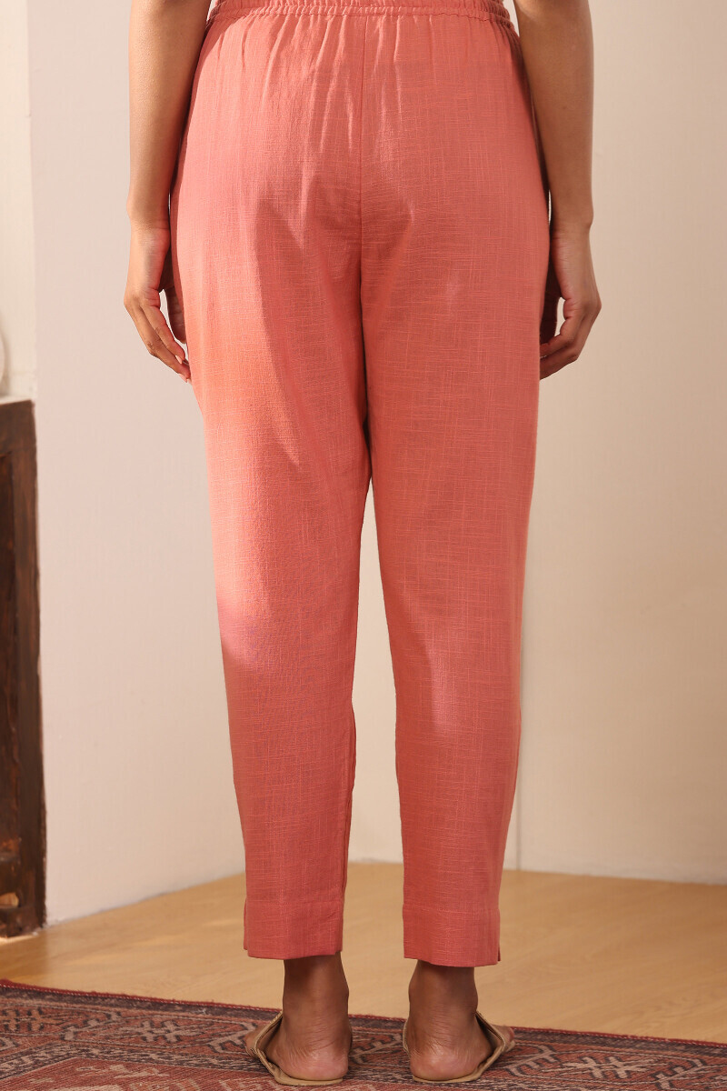 Pink Handcrafted Gauze Slub Narrow Pants