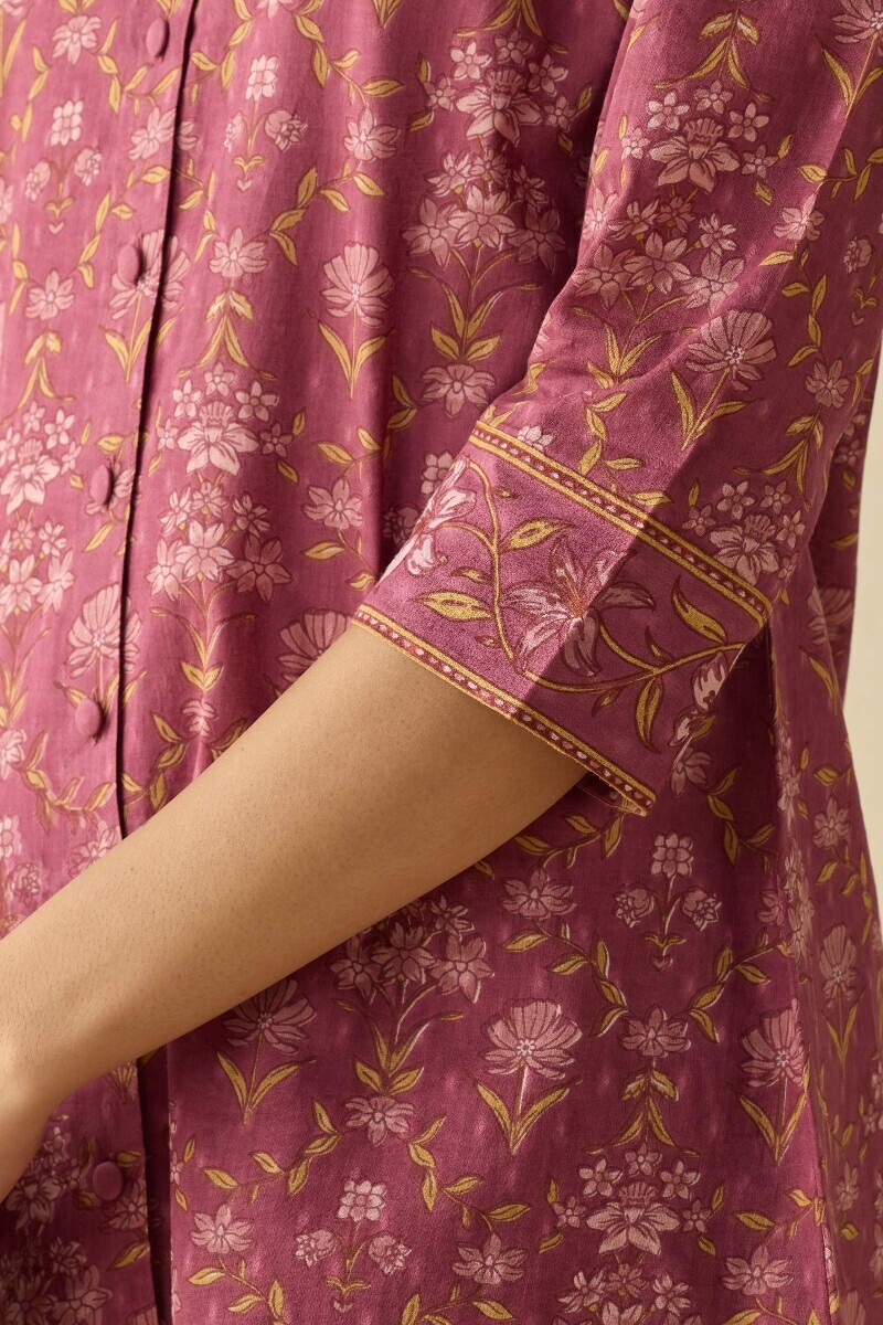 Mauve Hand Printed Cotton Dobby Loungewear Set