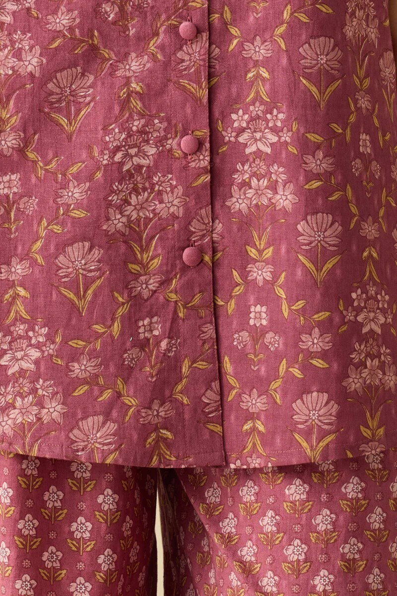 Mauve Hand Printed Cotton Dobby Loungewear Set