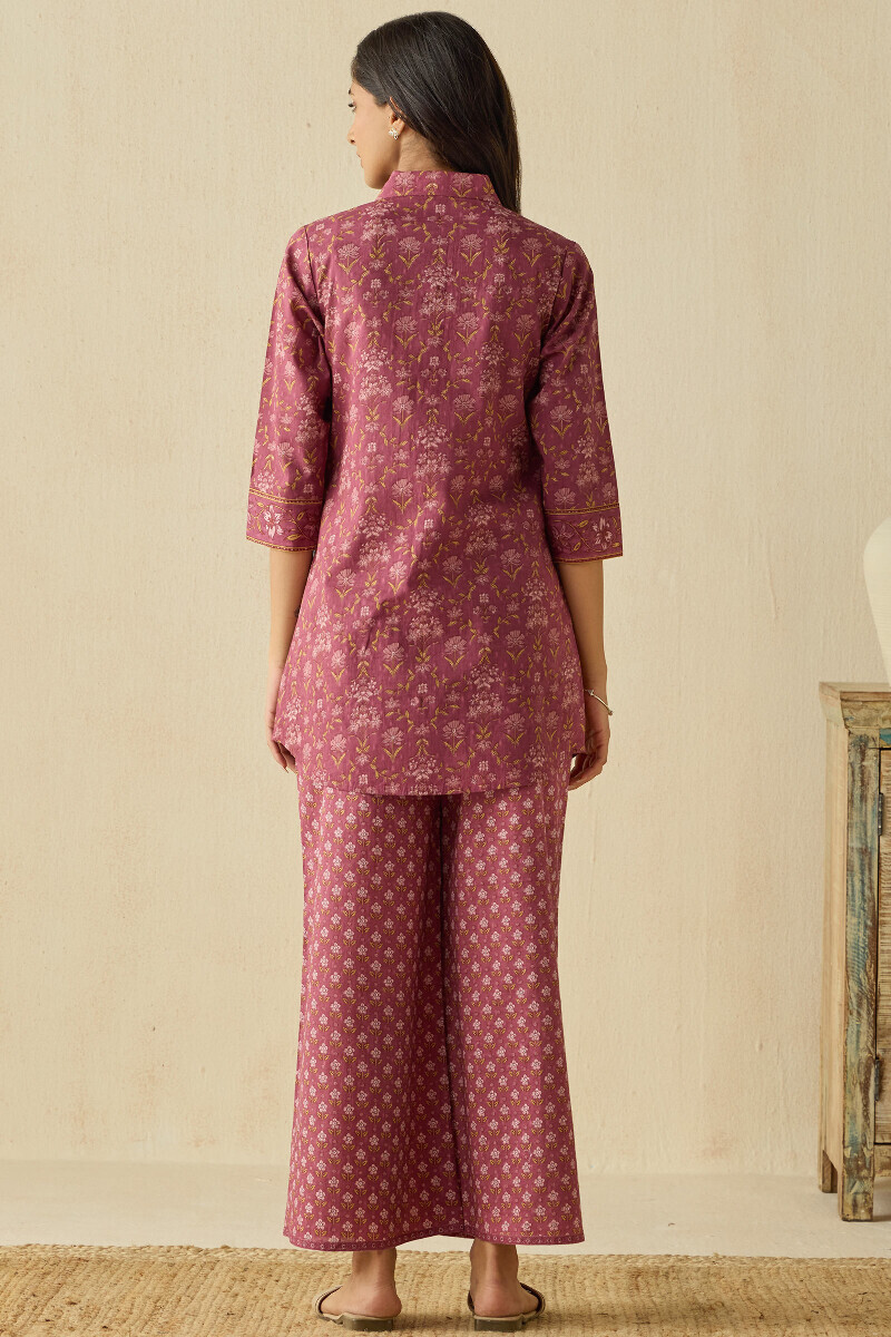 Mauve Hand Printed Cotton Dobby Loungewear Set