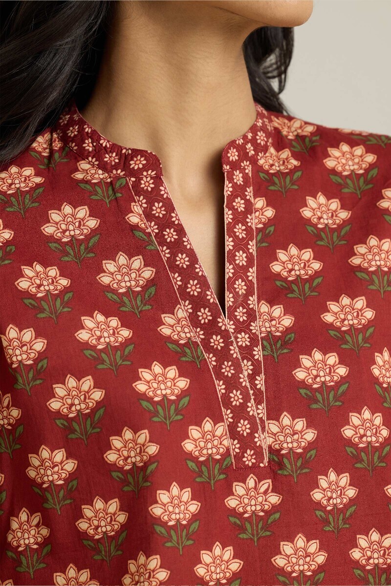 Maroon Hand Printed Cotton Loungewear Set