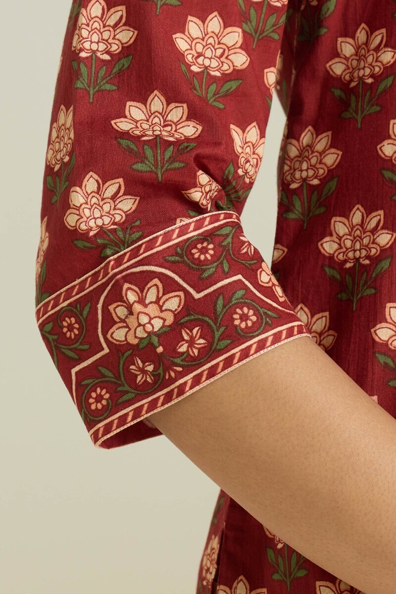 Maroon Hand Printed Cotton Loungewear Set