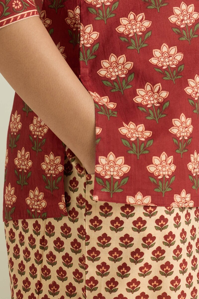 Maroon Hand Printed Cotton Loungewear Set