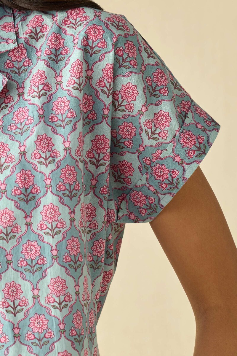 Blue Hand Printed Cotton Loungewear Set