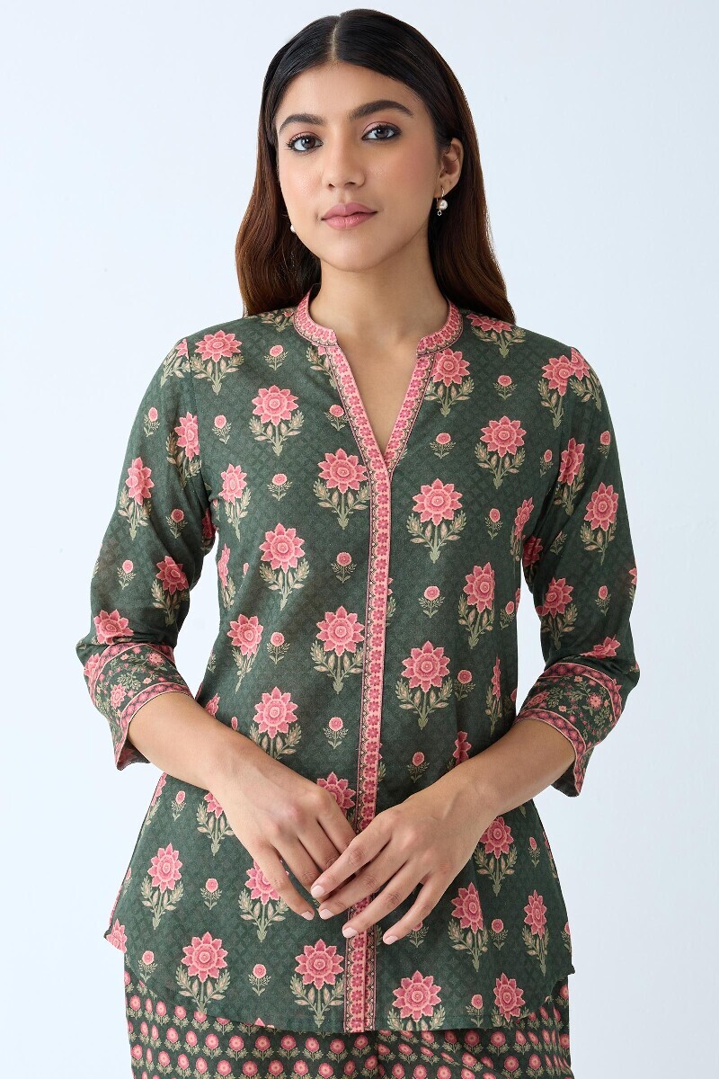 Green Printed Cotton Loungewear Set
